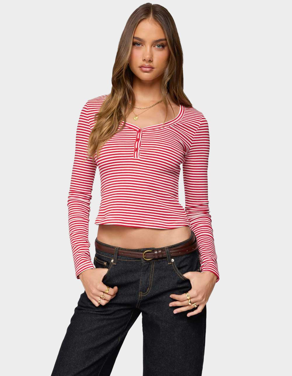 EDIKTED Jocelyn Striped Top - RED