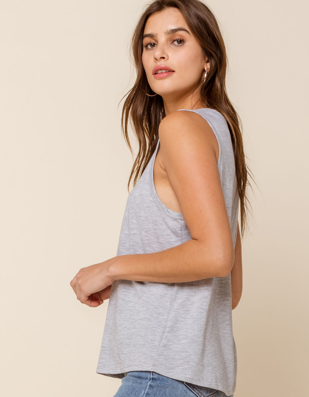 WEST OF MELROSE Sun's Out Womens Heather Gray Muscle Tee image number 1