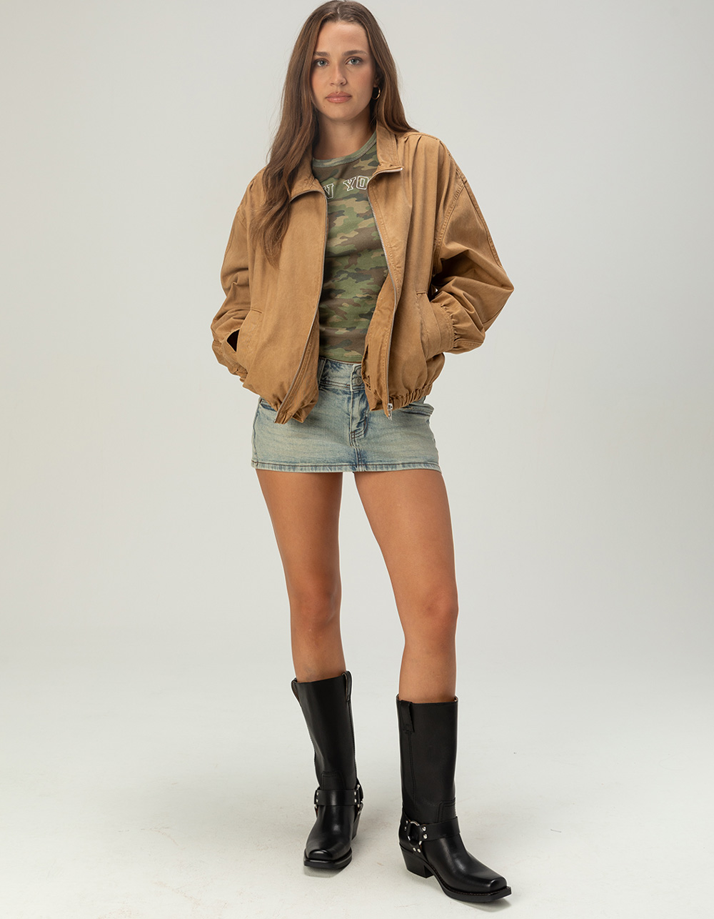 RSQ Womens Oversized Twill Bomber Jacket - CAMEL