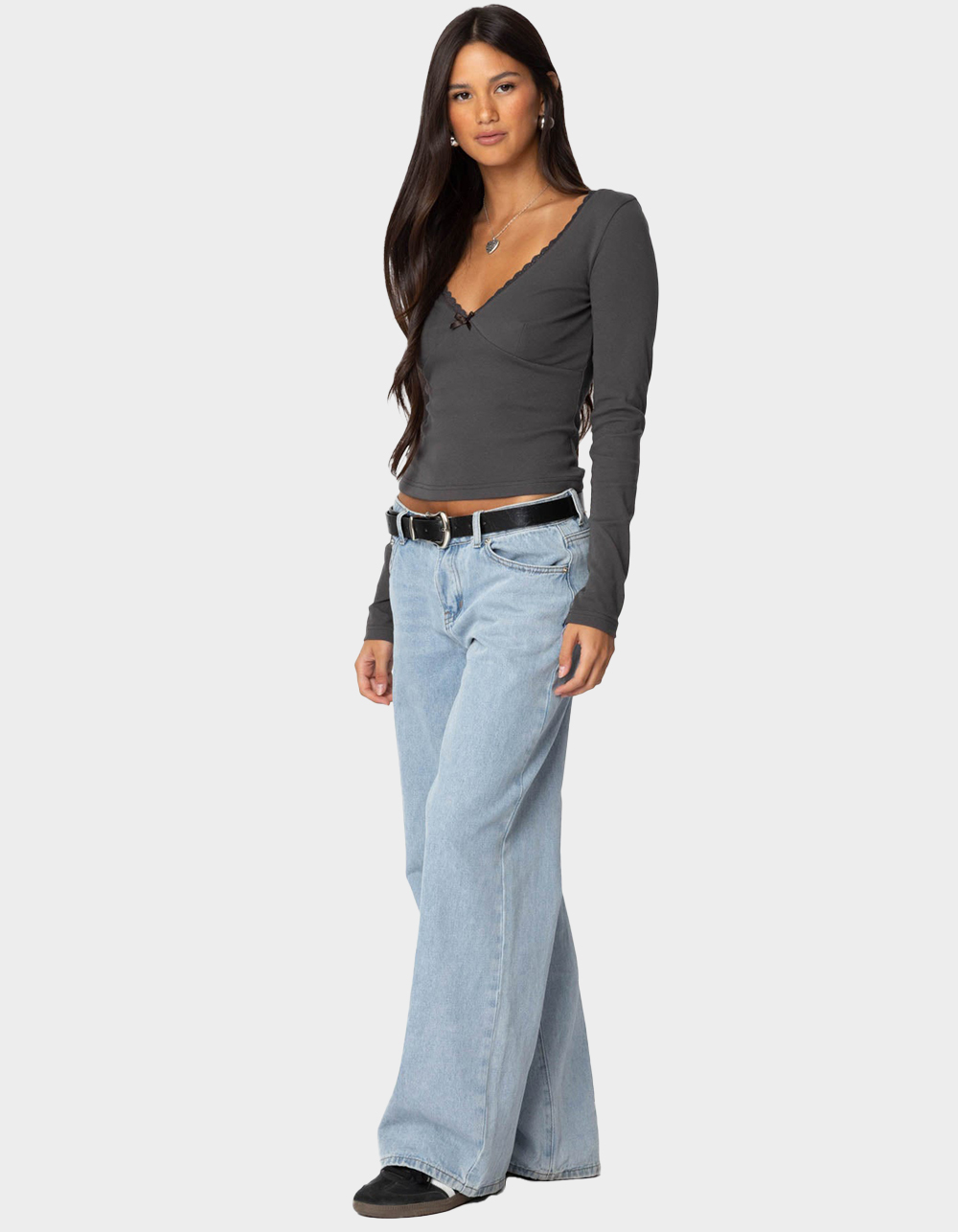 EDIKTED Adrienne Lace Trim Top - GRAY