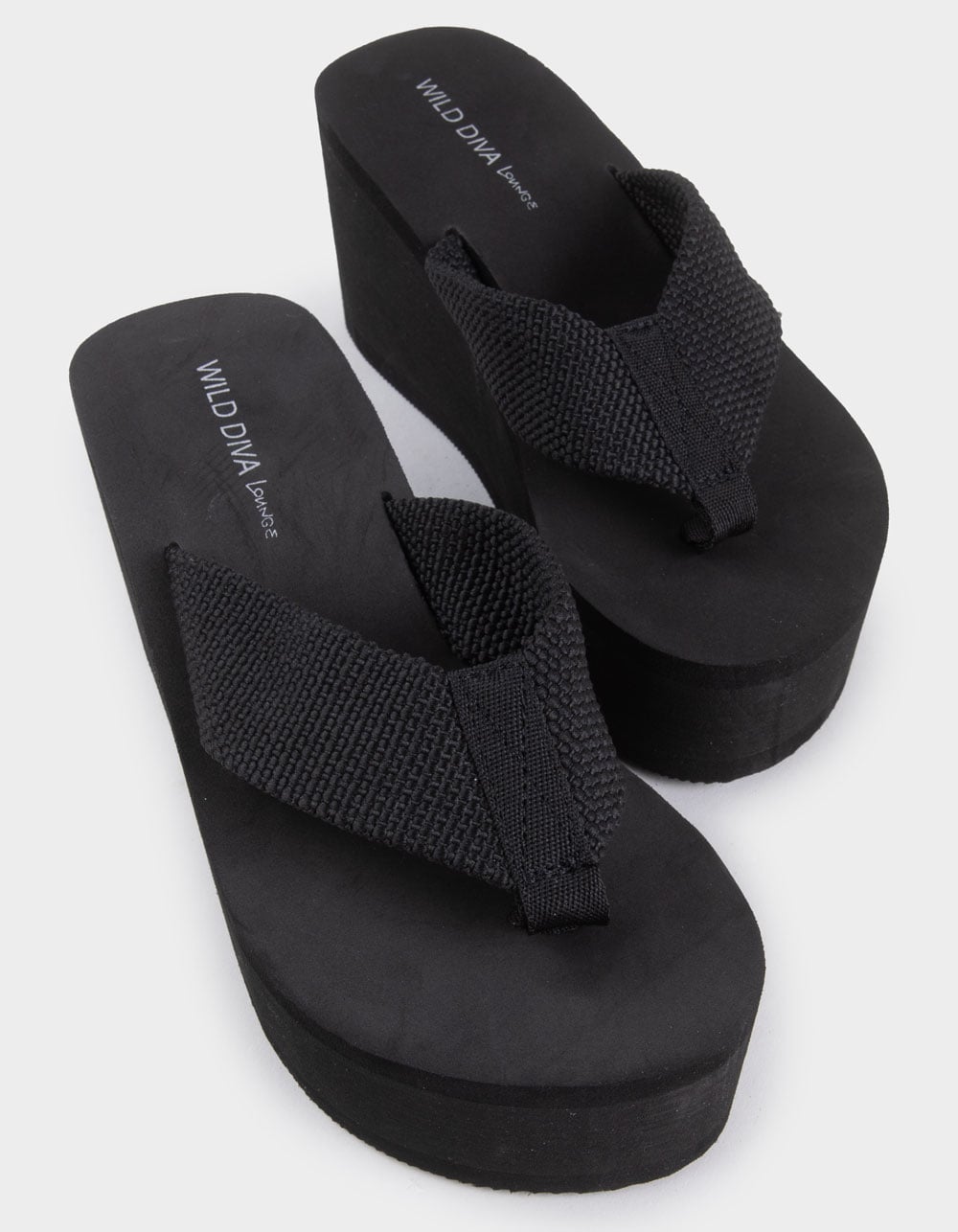 WILD DIVA Heat Womens Platform Wedge Flip Flops - BLACK