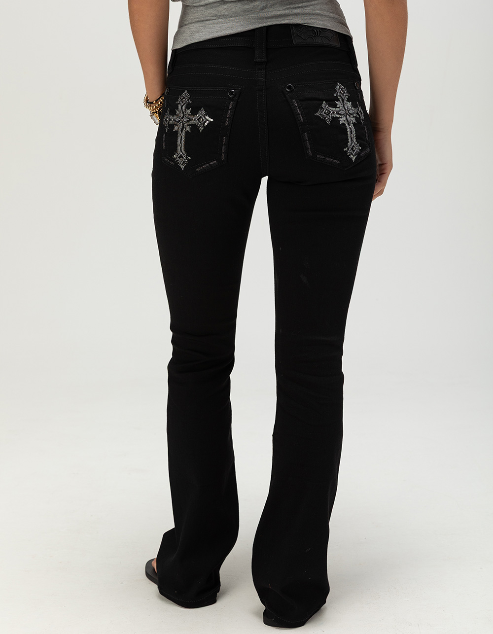 MISS ME Cross Womens Mid Rise Bootcut Jeans - BLACK DENIM
