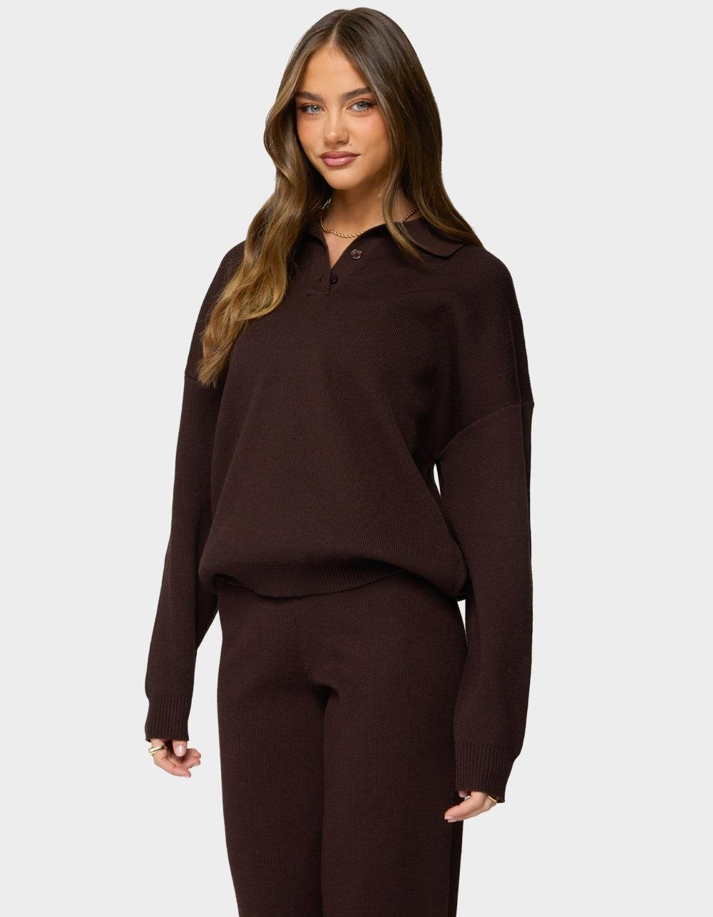 EDIKTED Lorie Oversized Knit Polo Sweater