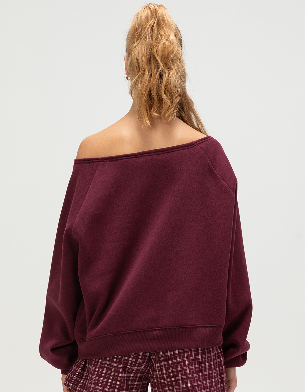 TILLYS Off The Shoulder Womens Sweatshirt - FIG