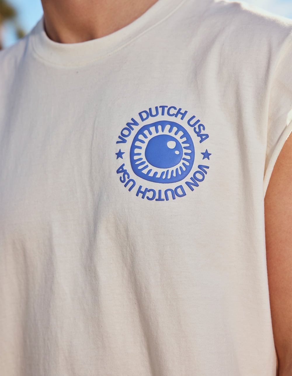 VON DUTCH Genuine Riders Mens Muscle Tee - OFF WHITE