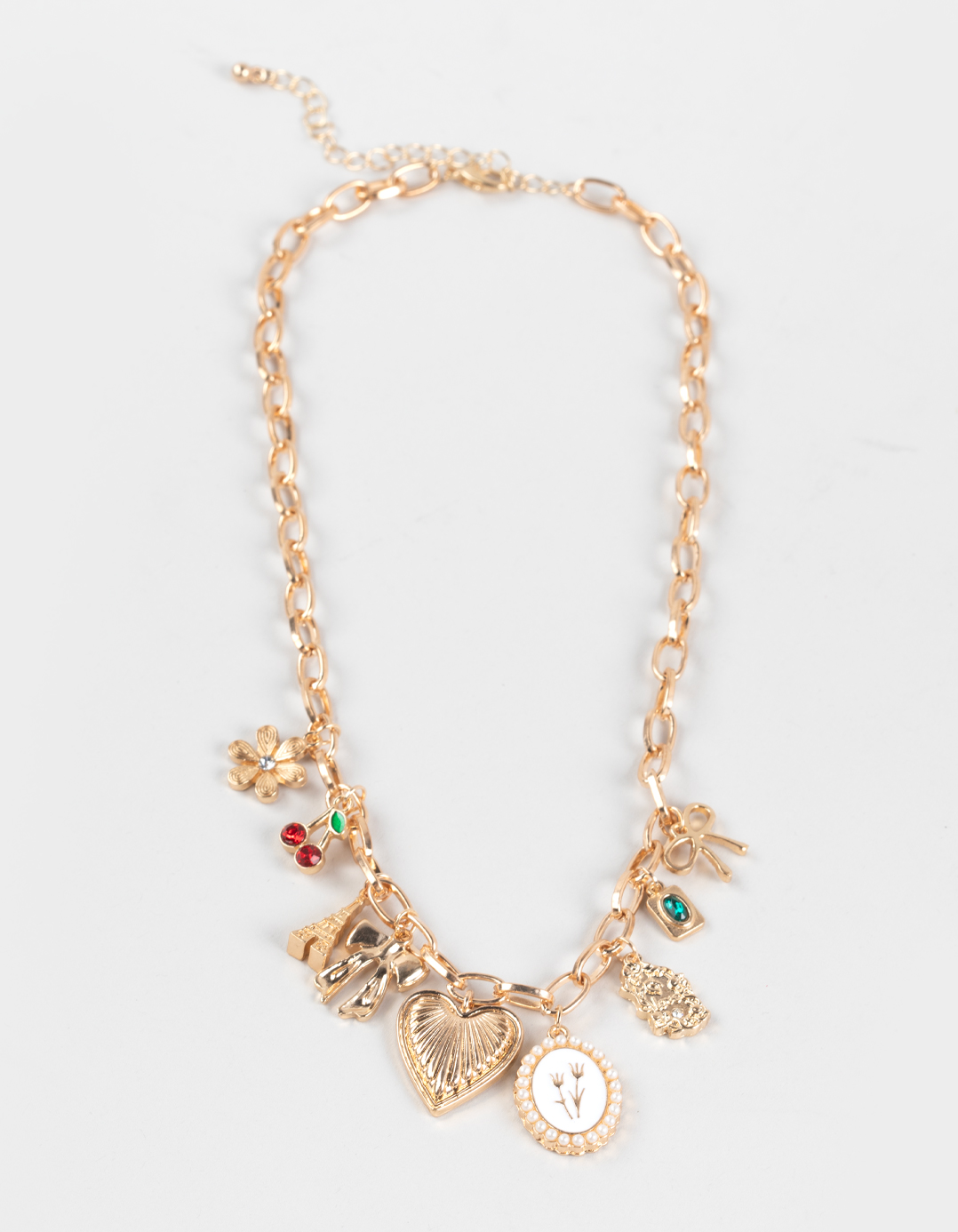 FULL TILT Heart/Bow/Cherry Charm Necklace - GOLD