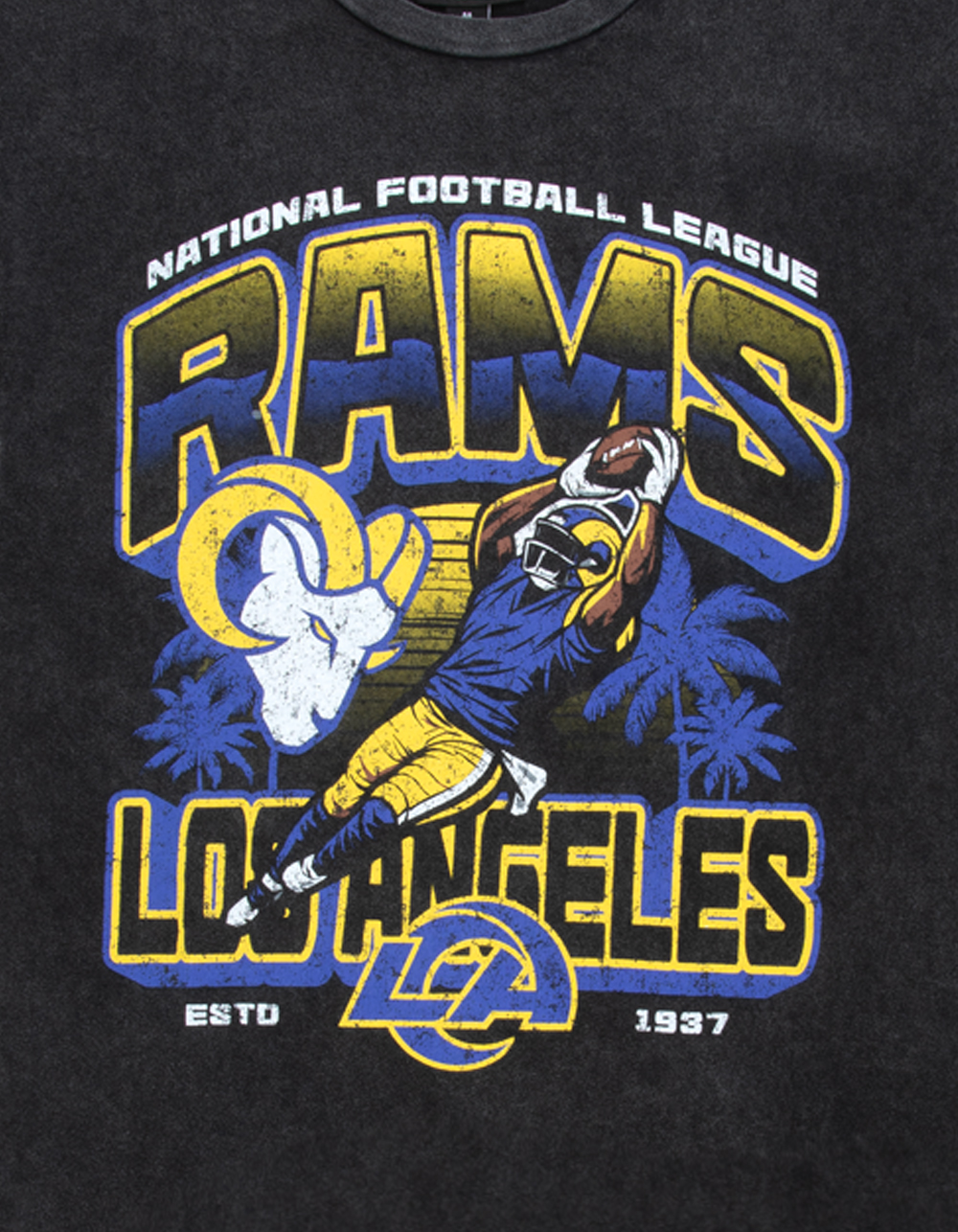 THE WILD COLLECTIVE Los Angeles Rams Player Mens Tee - WASHED BLACK