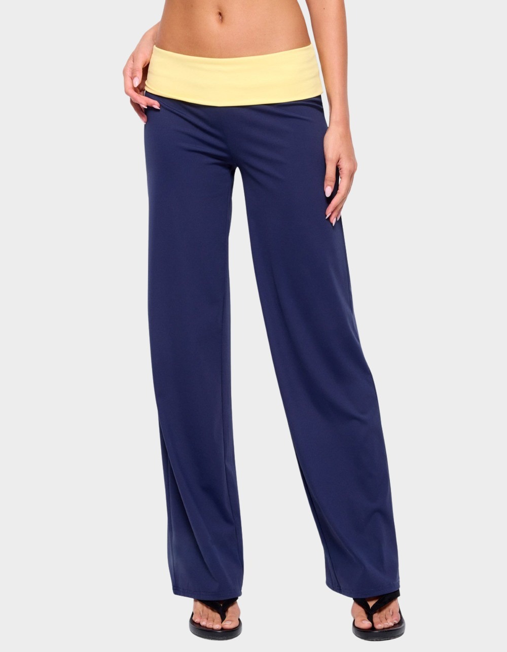 EDIKTED Dayna Contrast Foldover Straight Leg Pants - NAVY