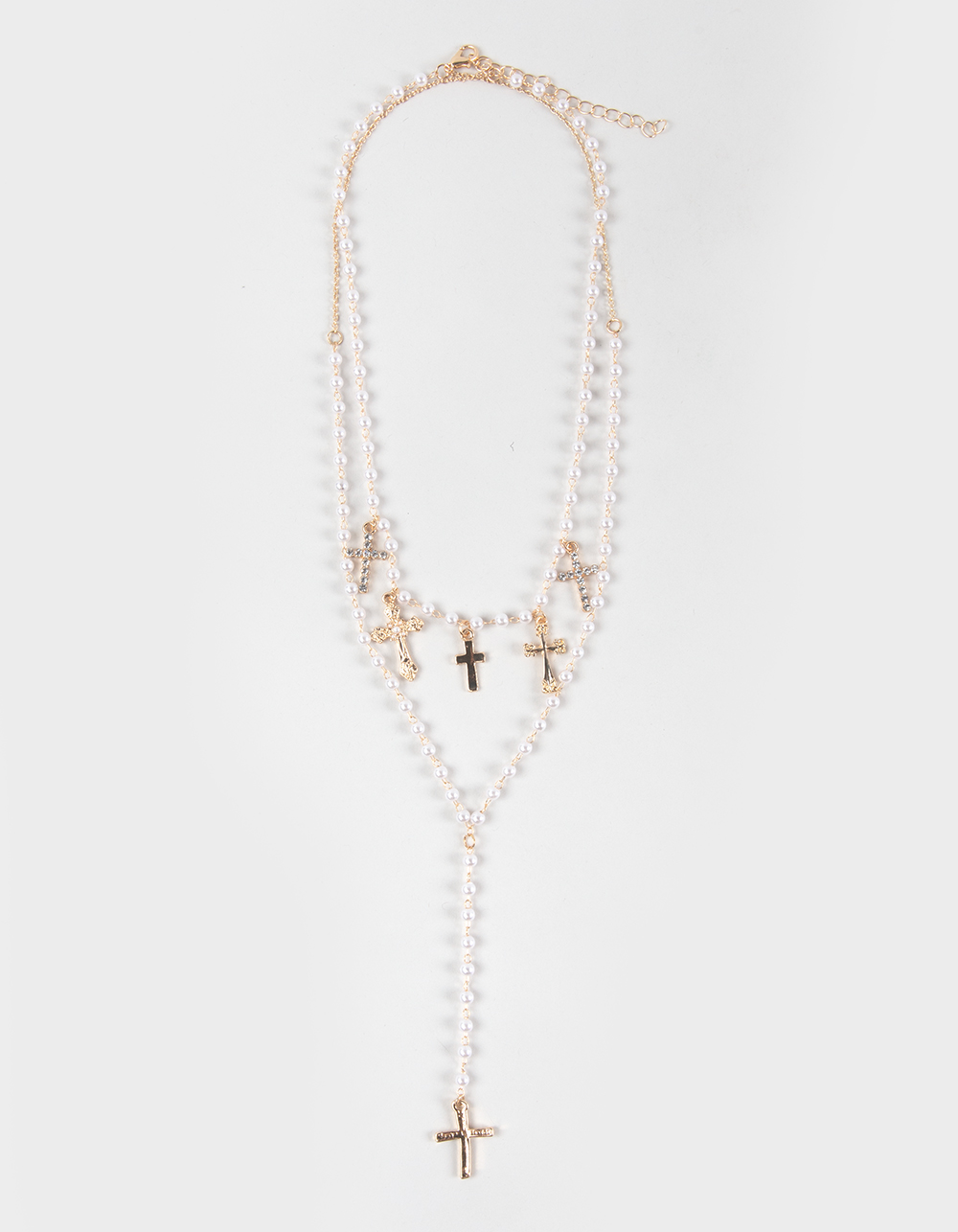 FULL TILT Cross Faux Pearl Layered Y Necklace - GOLD
