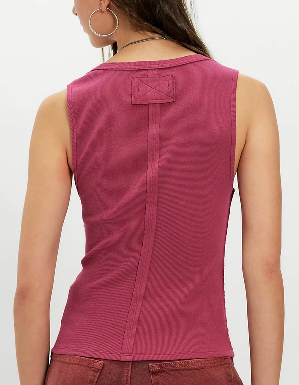 FREE PEOPLE Jamie Womens Henley Tank Top - RASPBERRY