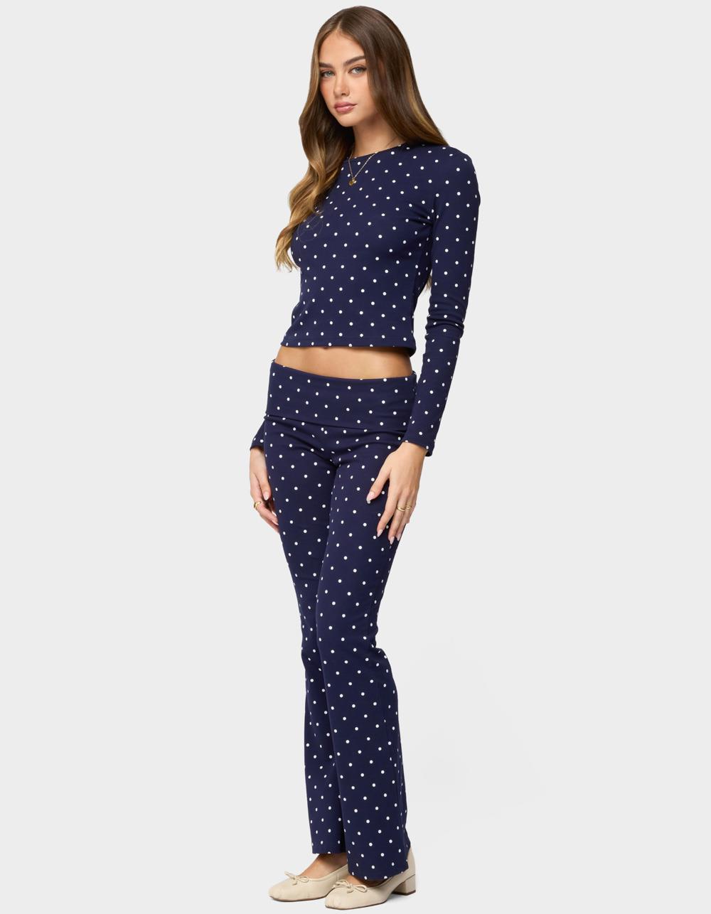EDIKTED Daliya Polka Dot Long Sleeve Top - NAVY