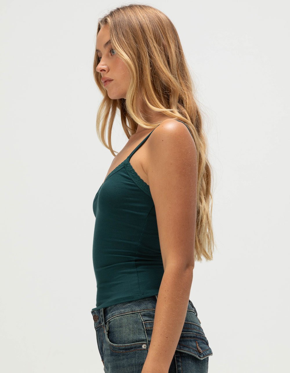 TILLYS Lace Trim Womens Cami - DK GREEN