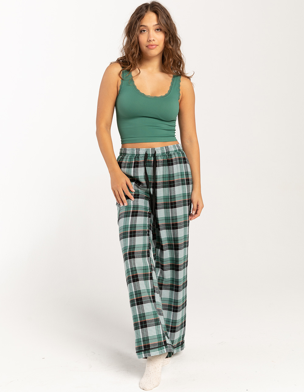 FULL TILT Plaid Womens Pajama Pants - GREEN COMBO