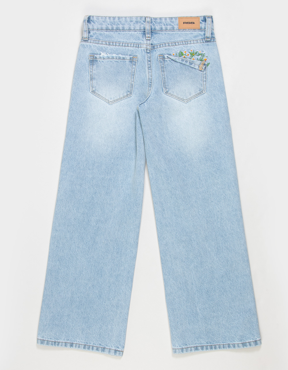RSQ Girls Low Rise Floral Embroidered Wide Leg Jeans - LIGHT WASH