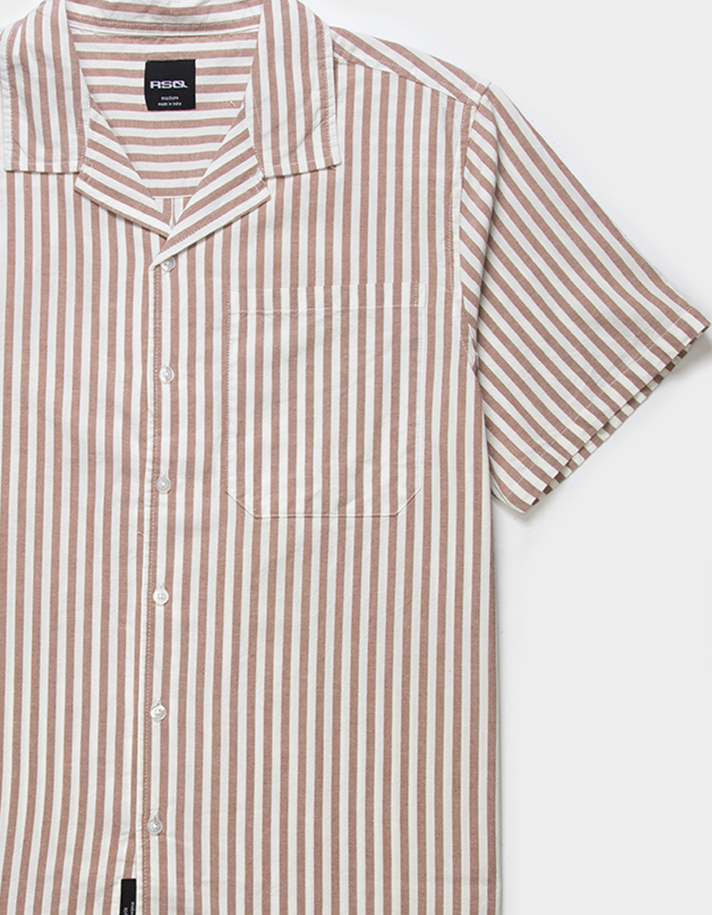 RSQ Mens Stripe Oxford Camp Shirt  - BROWN
