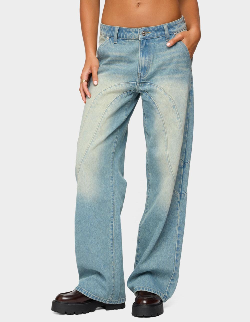EDIKTED Kiria Stitched Low Rise Jeans - LIGHT BLUE