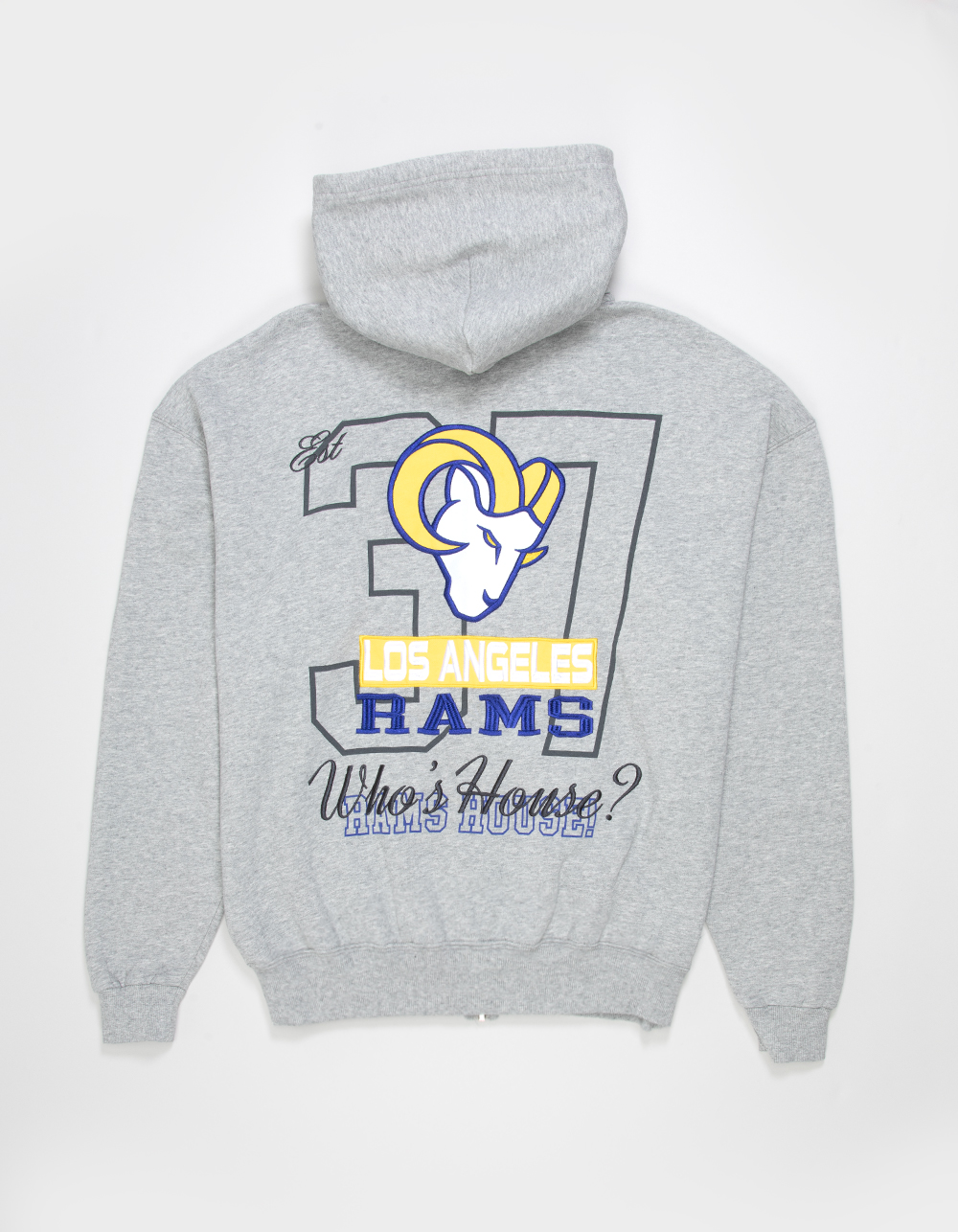 THE WILD COLLECTIVE Los Angeles Rams Mens Zip-Up Hoodie - HEATHER GRAY