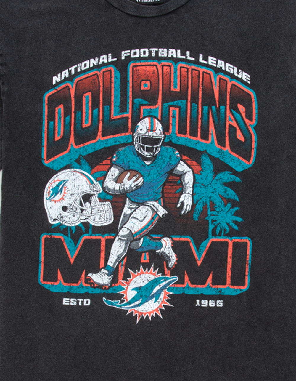 THE WILD COLLECTIVE Miami Dolphins Player Mens Tee - WASHED BLACK