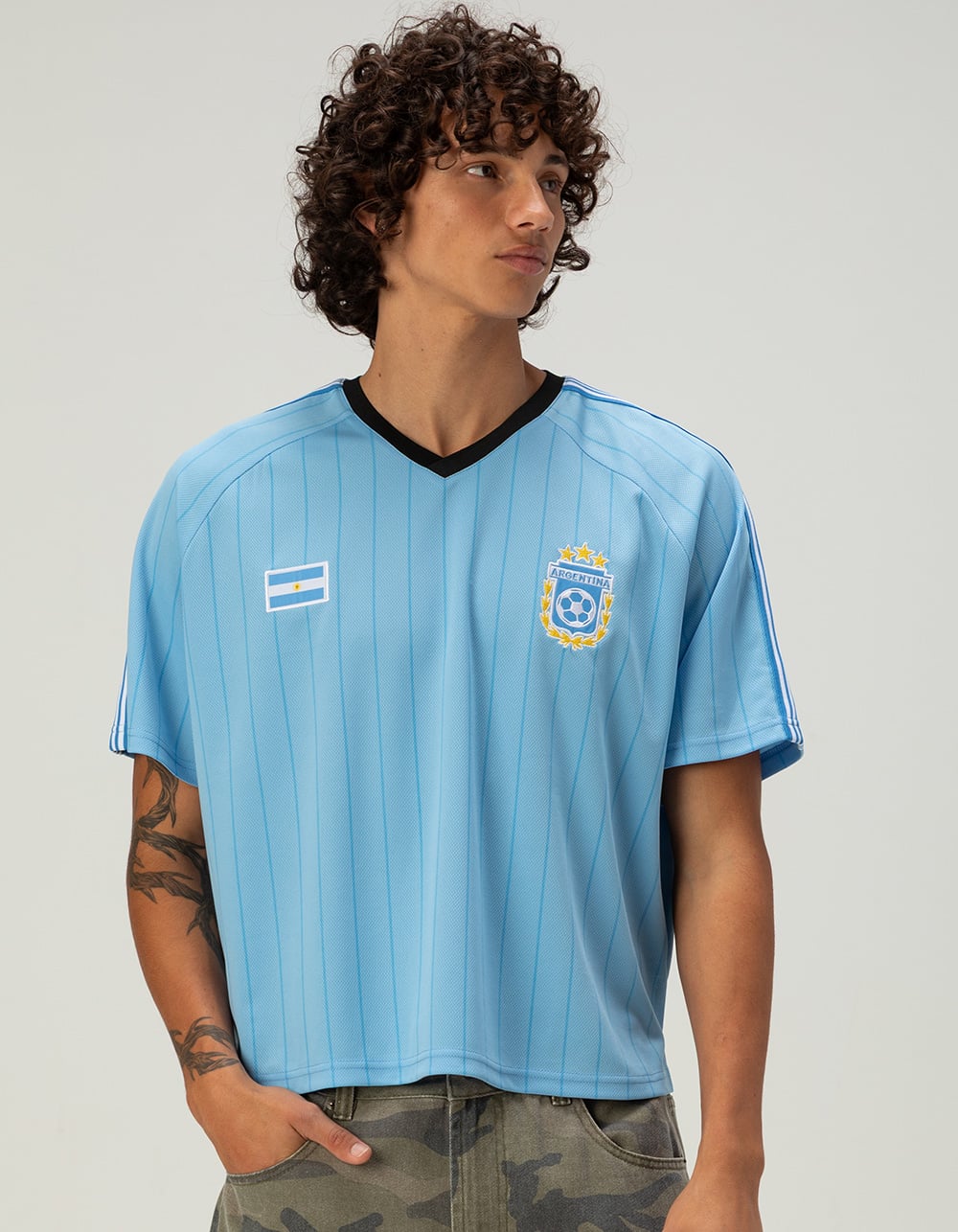 RSQ Mens Argentina Baggy Crop Soccer Jersey - LIGHT BLUE