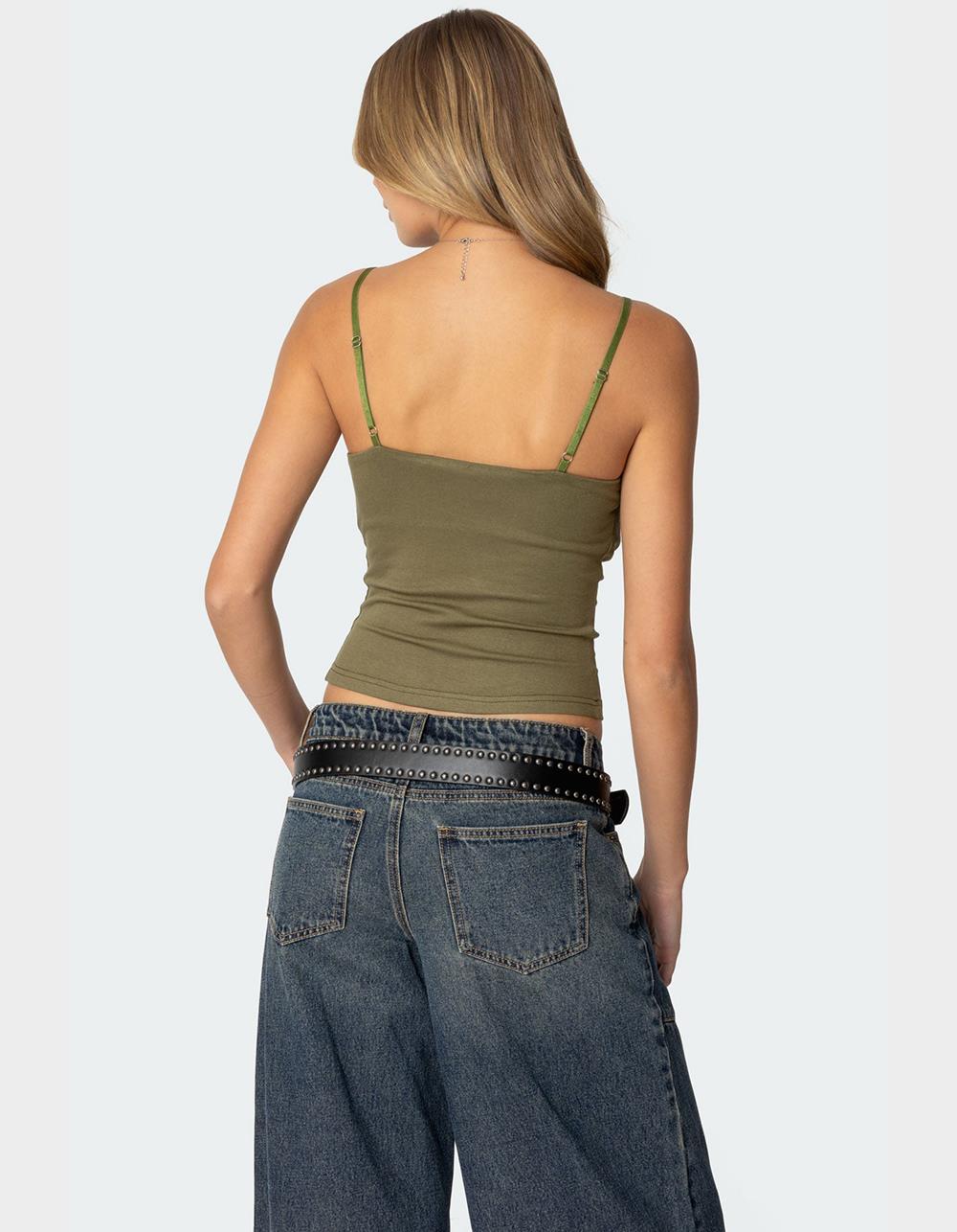 EDIKTED Layered Bra Cowl Neck Top - GREEN