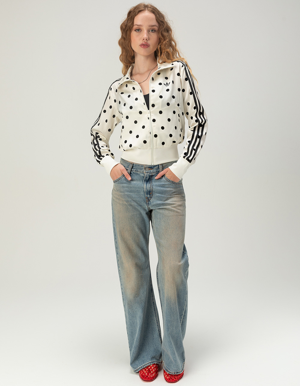 ADIDAS Originals Satin Polka Dot Womens Track Jacket - OFF WHITE