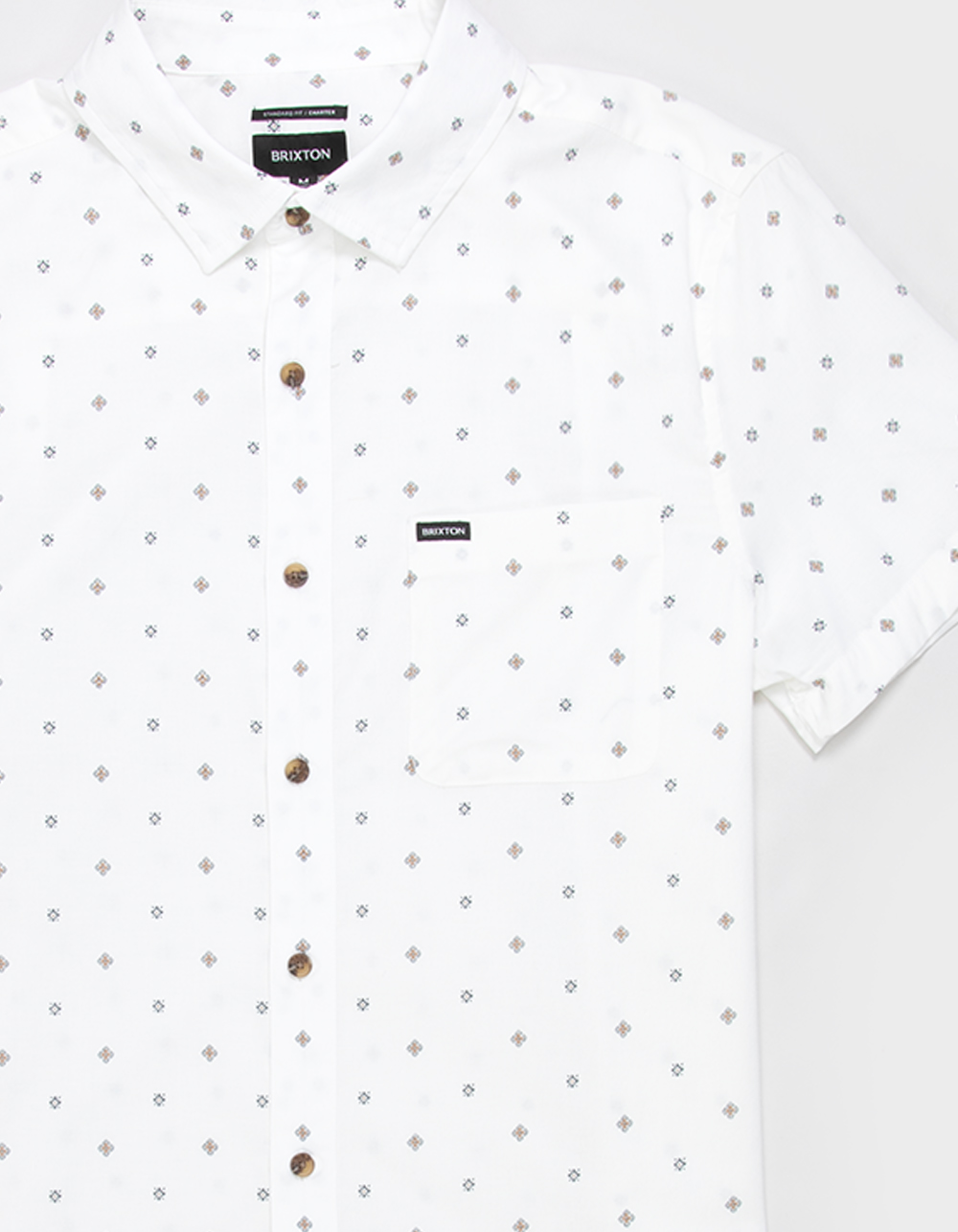 BRIXTON Coastal Print Mens Button Up Shirt - Cream Combo