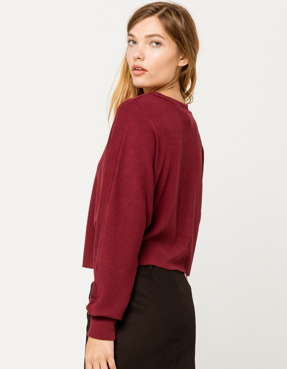 SKY AND SPARROW Ribbed Dolman Wine Womens Tee - WINE | Tillys
