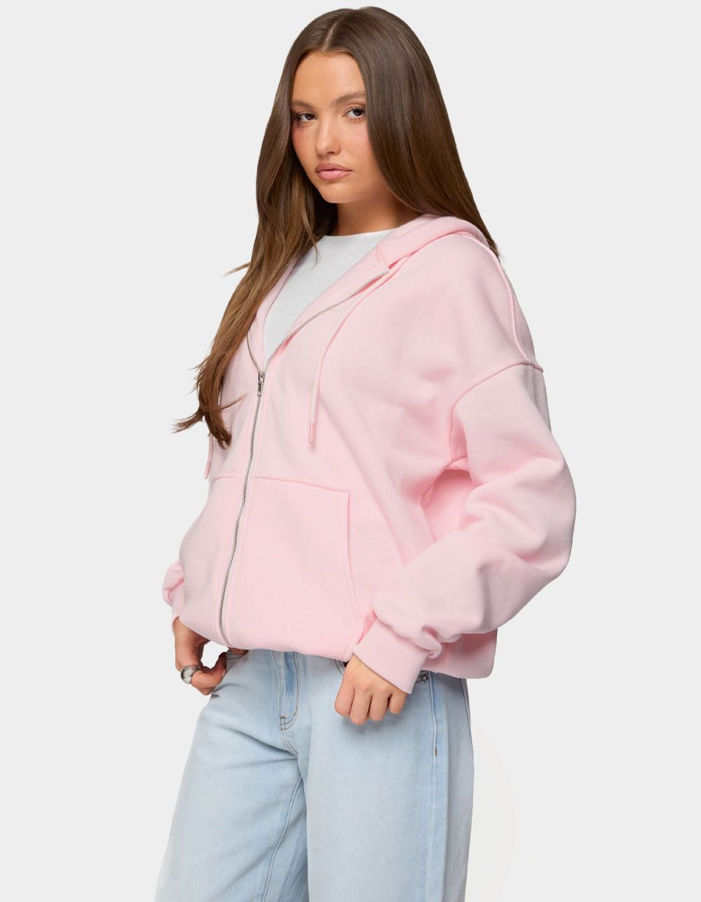 EDIKTED Rocia Oversized Zip Up Hoodie - LIGHT PINK