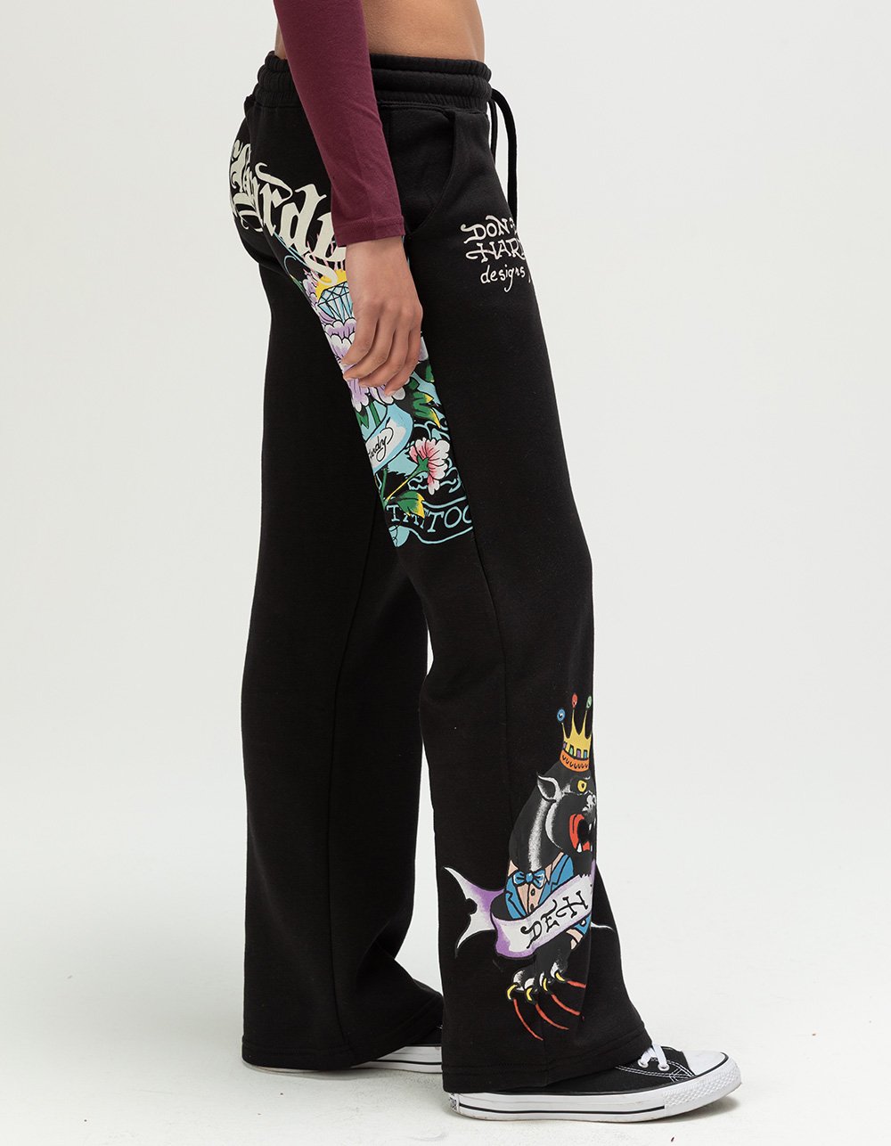 ED HARDY Ice Flower Womens Sweatpants - BLACK