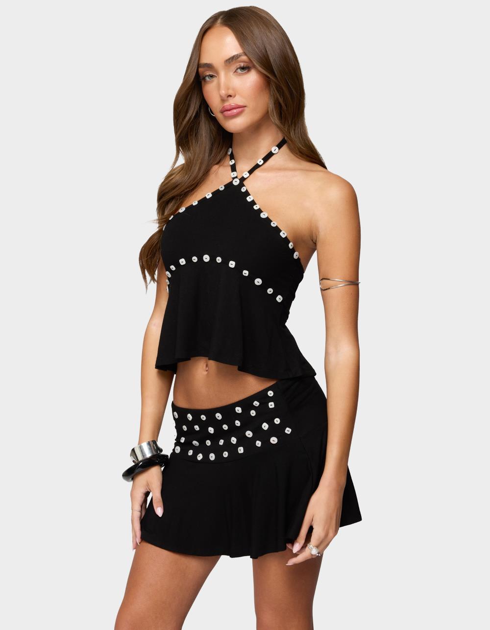 EDIKTED Kayce Button Halter Top - BLACK