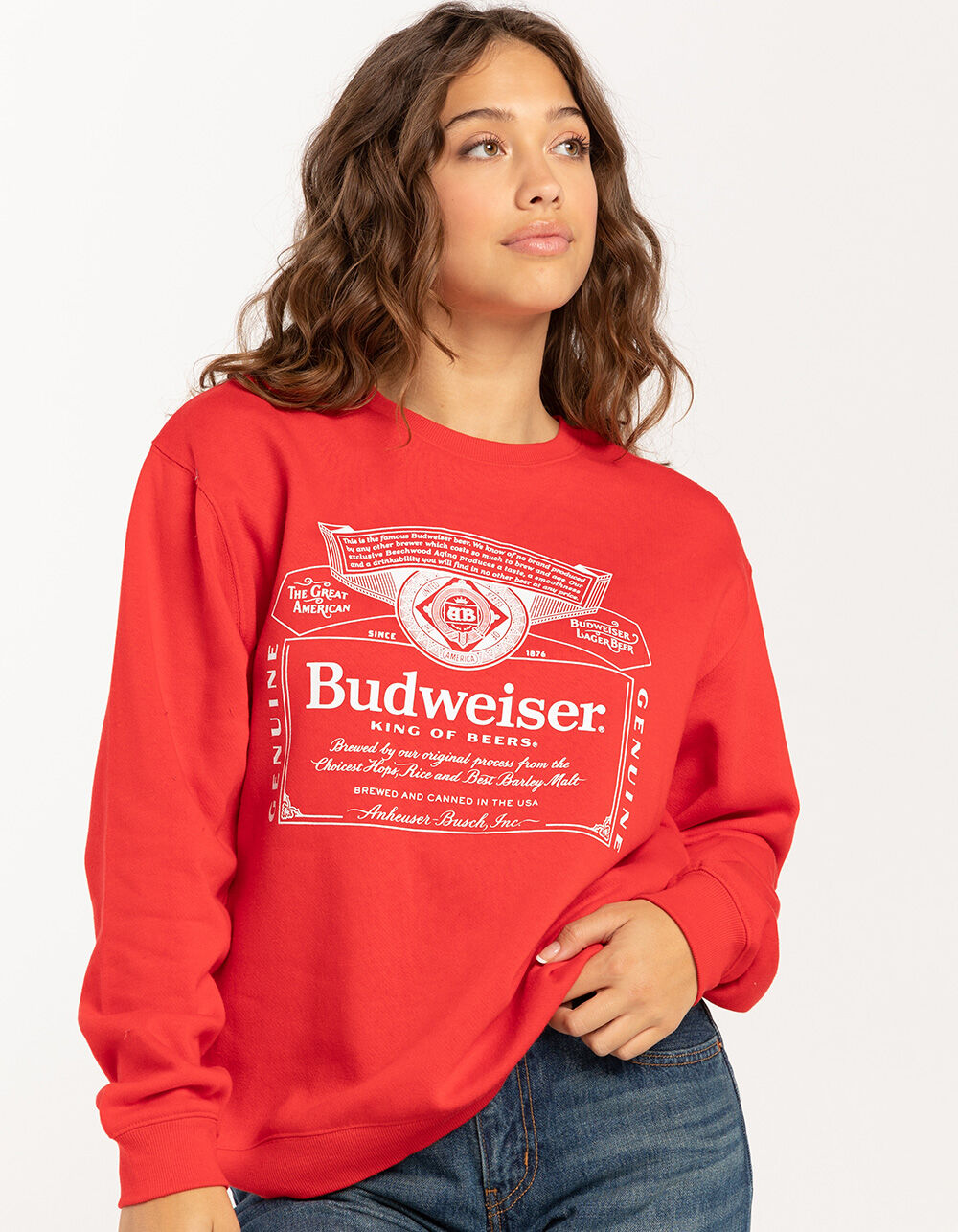 BREW CITY Budweiser Womens Crewneck Sweatshirt - RED
