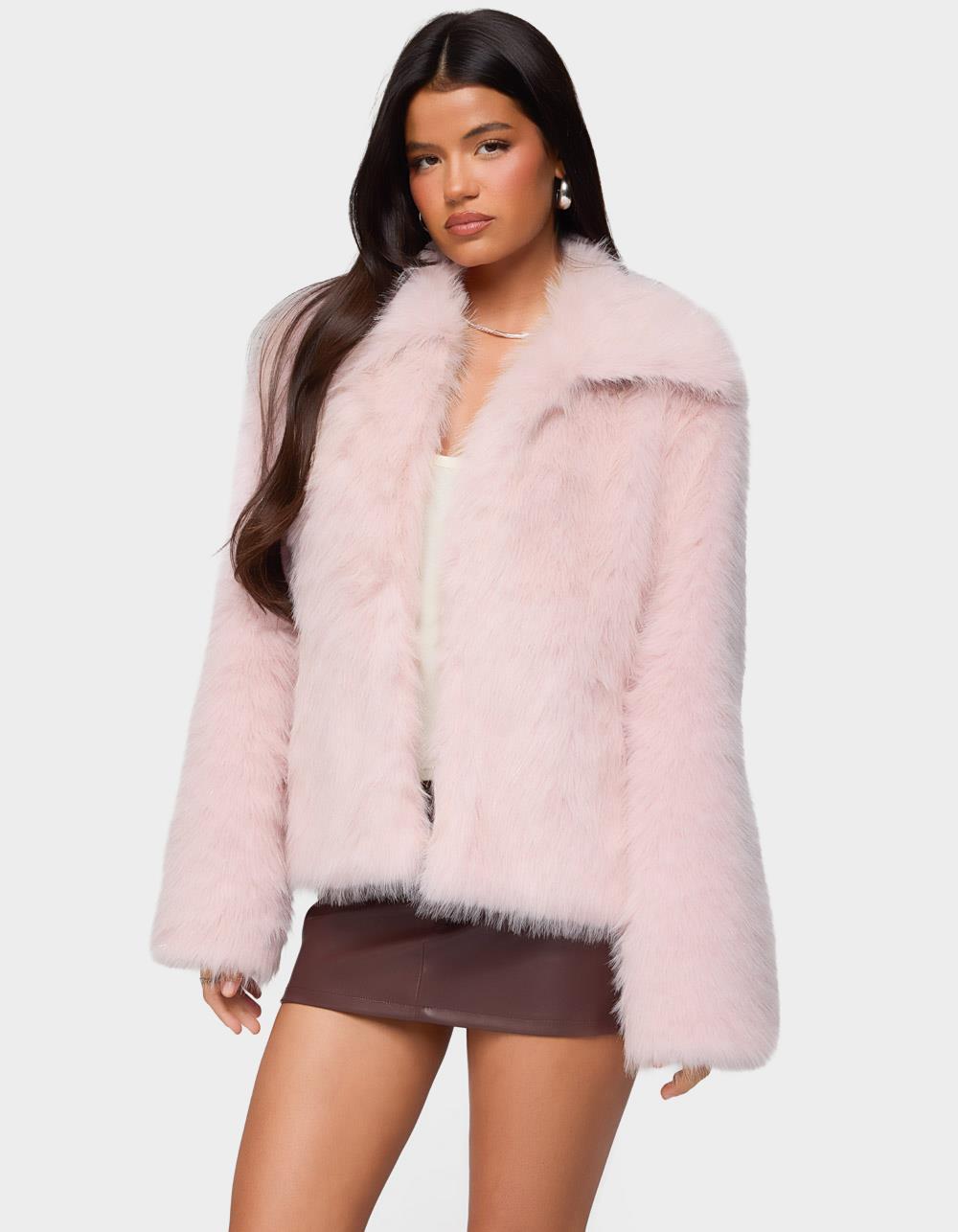 EDIKTED Noelle Oversized Faux Fur Jacket - PINK