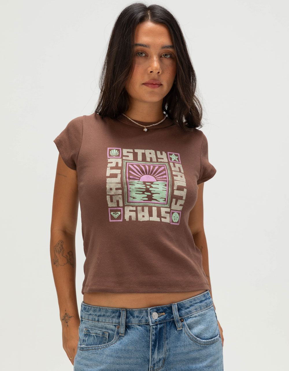 ROXY Stay Salty Womens Baby Tee - BROWN
