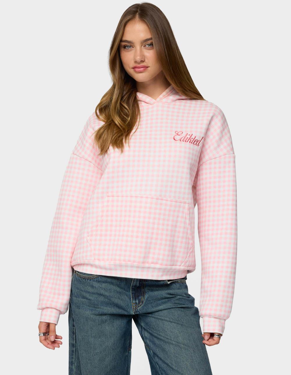 Edikted Gingham Oversized Hoodie - PINK