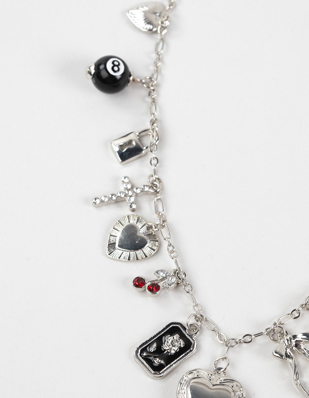 FULL TILT Dice/Heart/Cross Multi Charm Necklace - SILVER