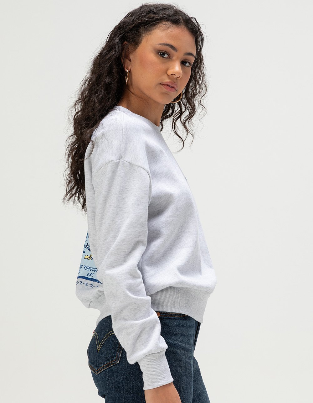 PEANUTS Ski Resort Womens Crewneck Sweatshirt - HEATHER GRAY