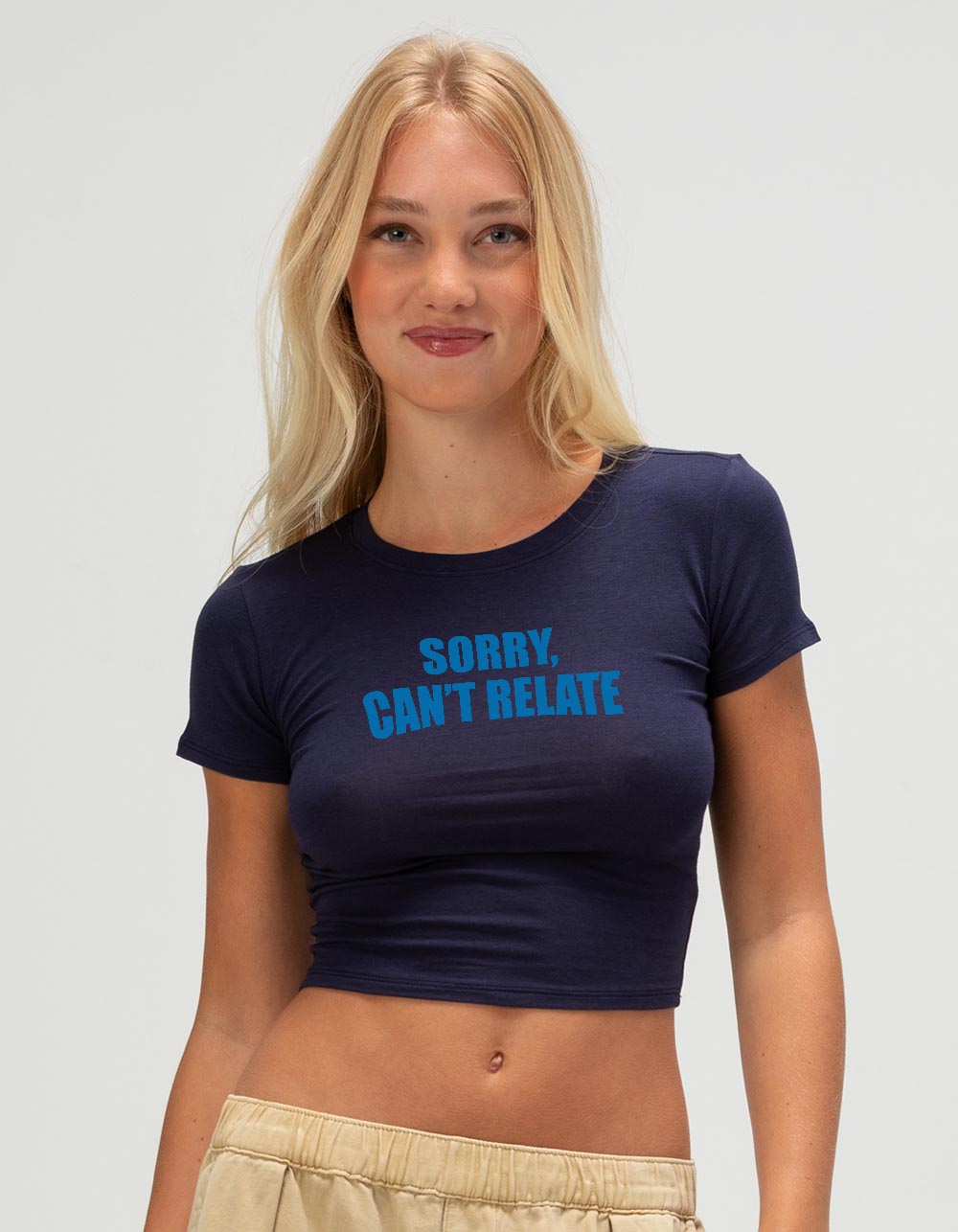 SORRY Can't Relate Womens Baby Tee - NAVY