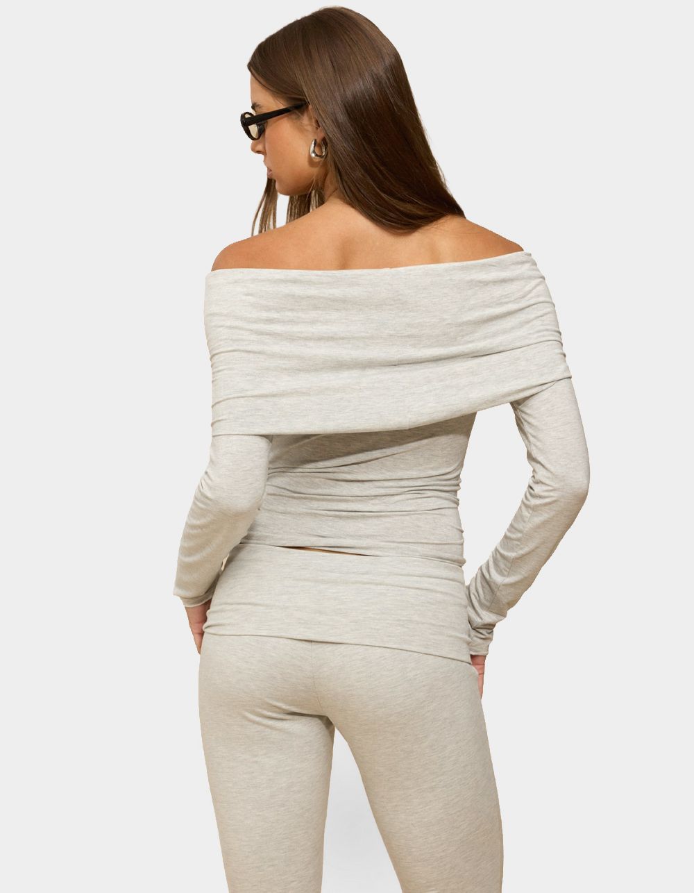 EDIKTED Habiba Foldover Off Shoulder Top - GRAY