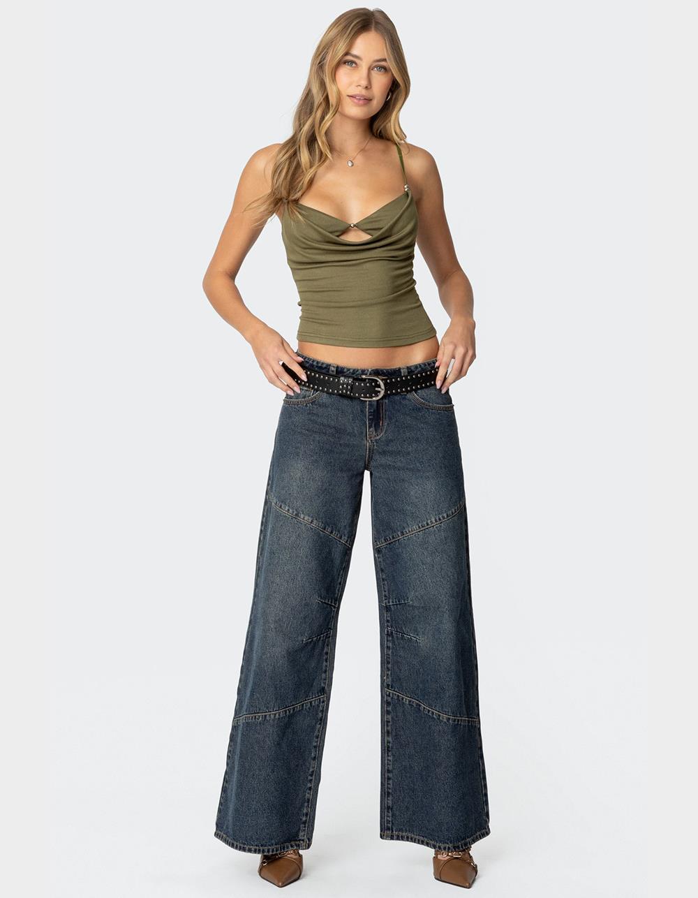 EDIKTED Layered Bra Cowl Neck Top - GREEN