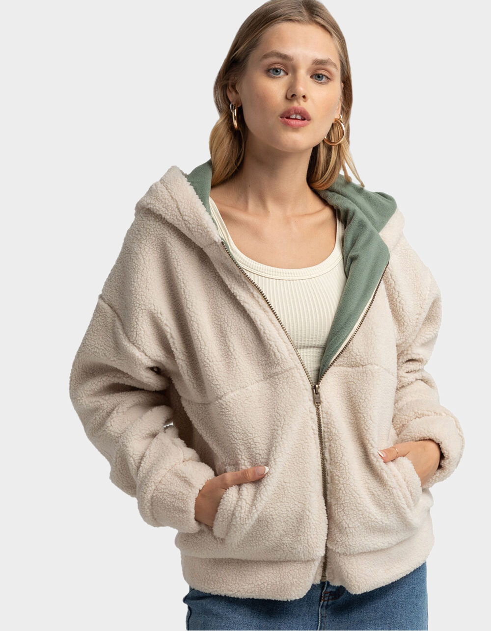 ROXY Border Line Womens Sherpa Jacket CREAM Tillys