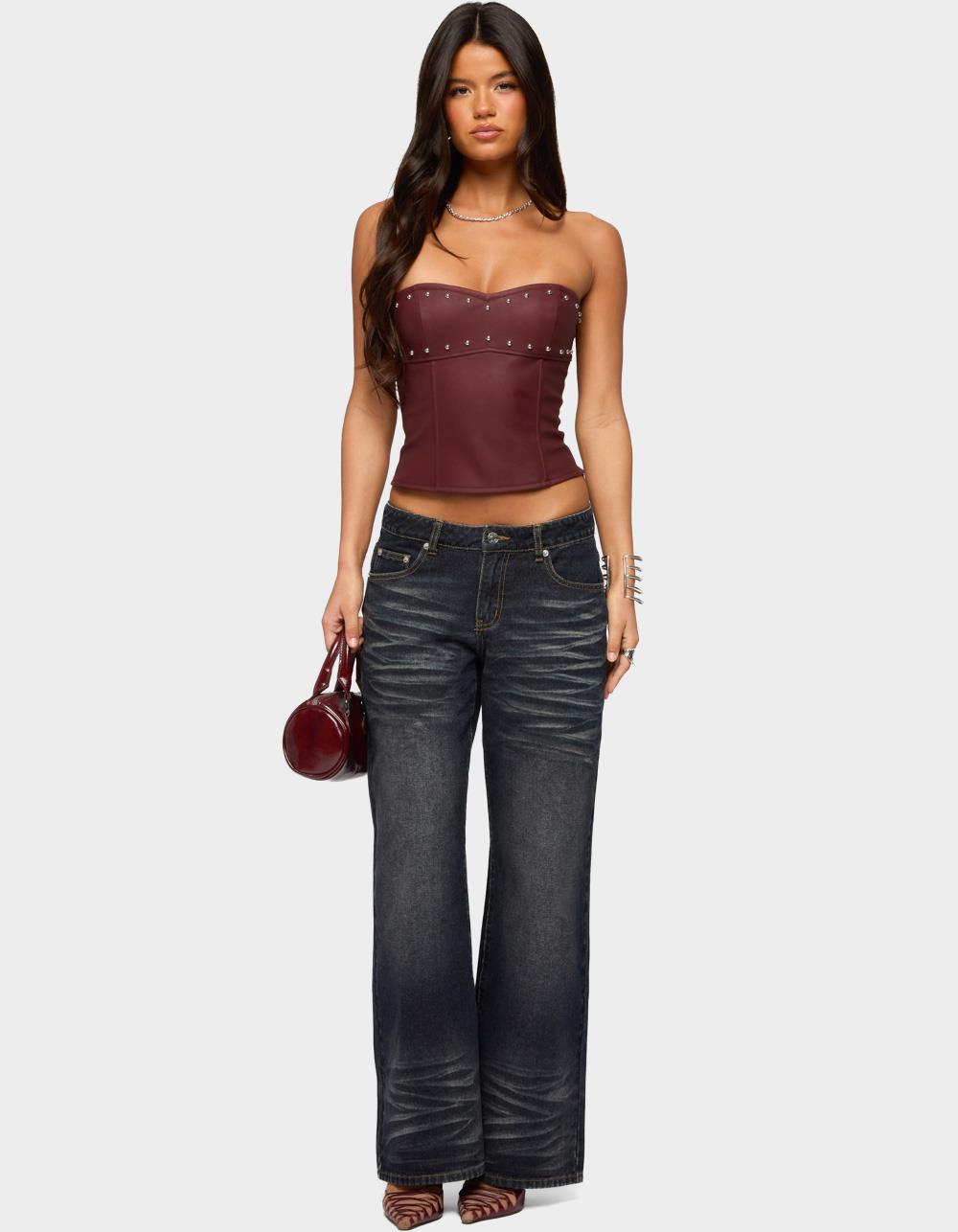 EDIKTED Magda Acid Wash Low Rise Baggy Jeans - DARK BLUE