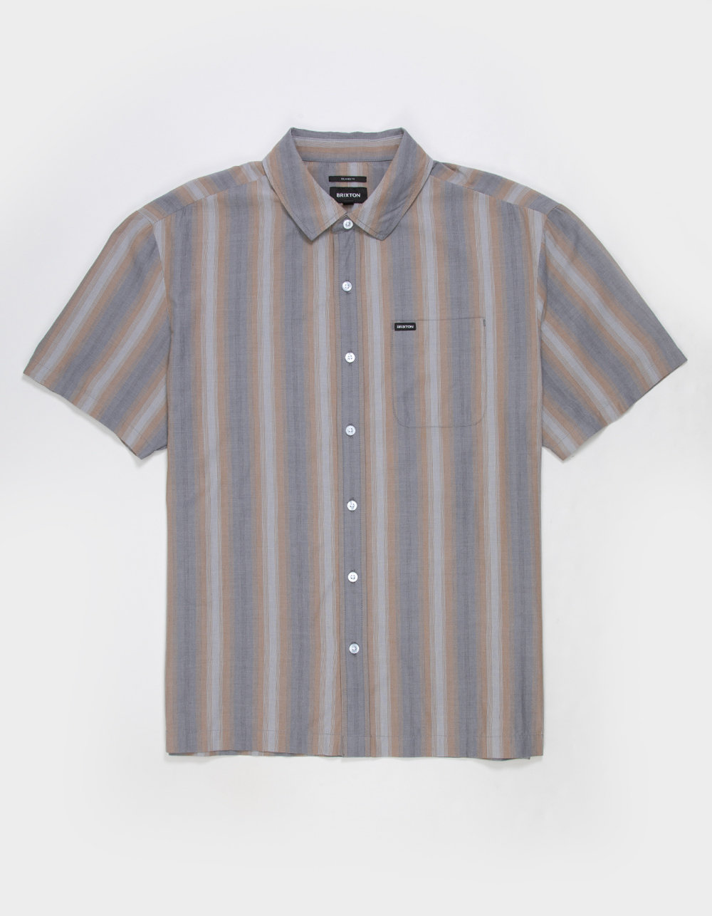 BRIXTON Cru Stripe Mens Button Up Shirt - CHAR/BLUE