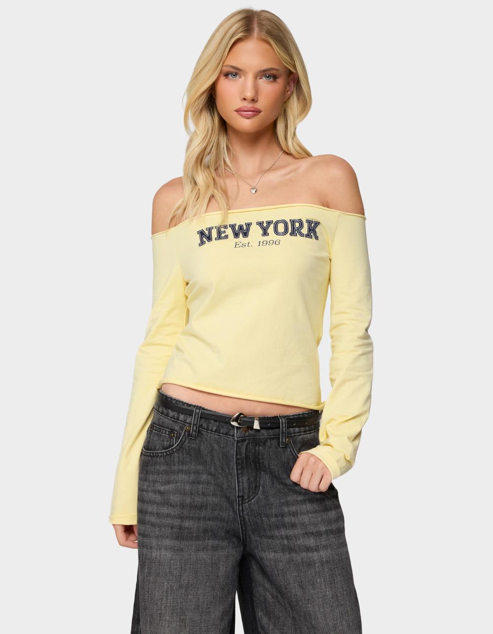 EDIKTED New York Babe Off Shoulder Top - YELLOW