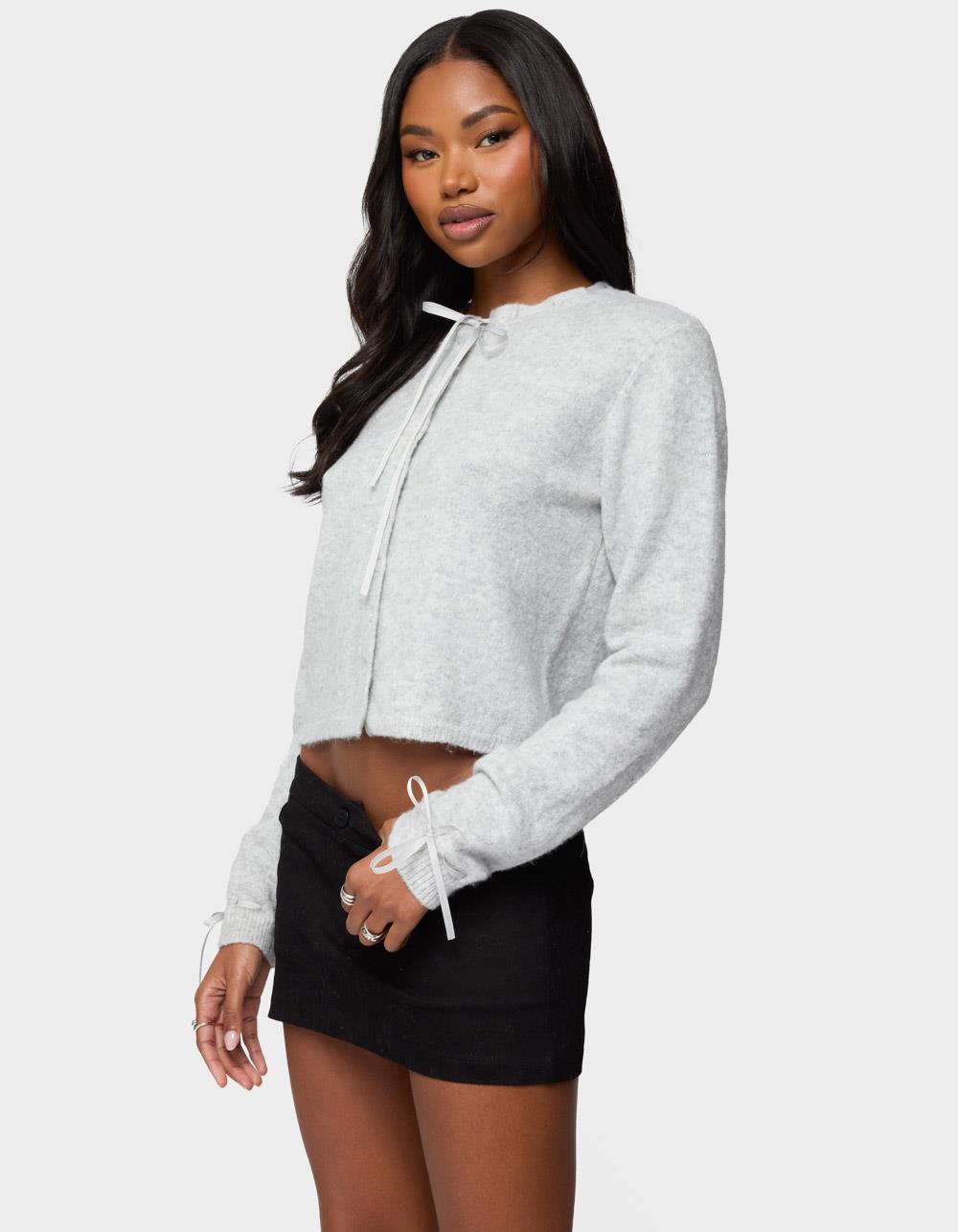 EDIKTED Vickie Ribbon Knit Cardigan - GRAY