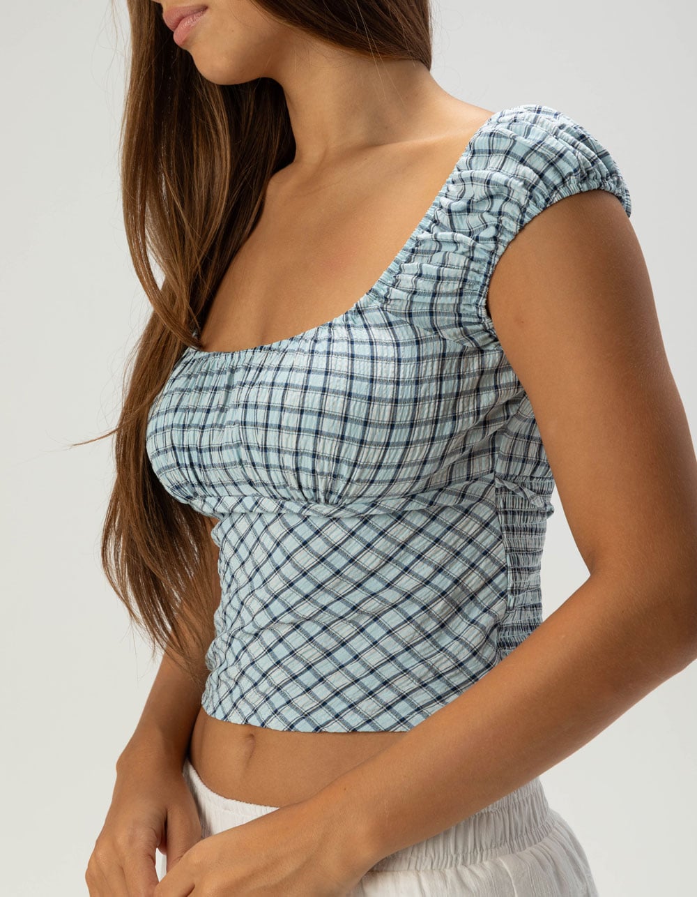 RSQ Emma Womens Plaid Top - BLUE COMBO