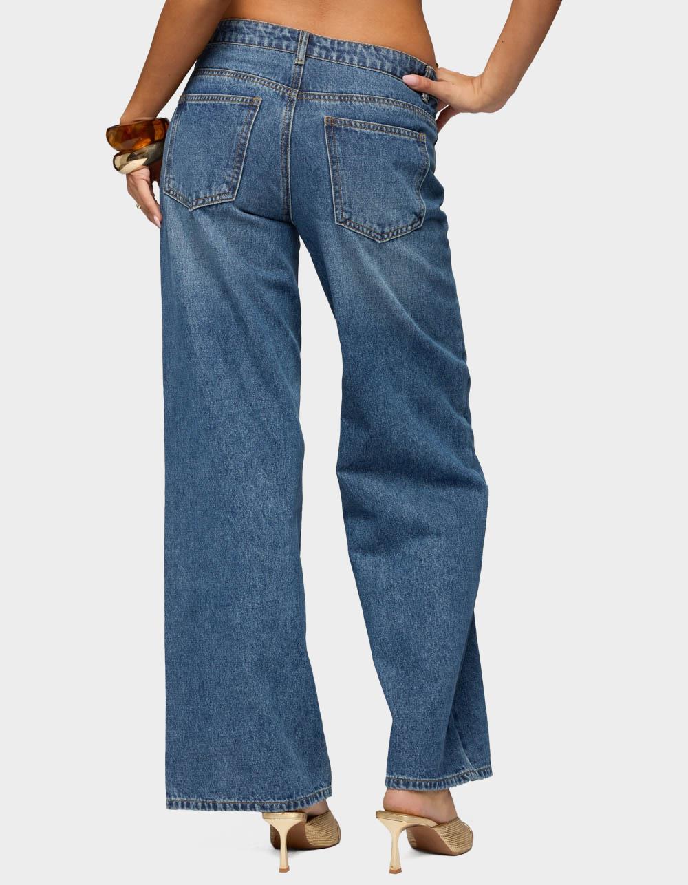 EDIKTED Monika Stud & Grommet Low Rise Baggy Jeans - LIGHT BLUE