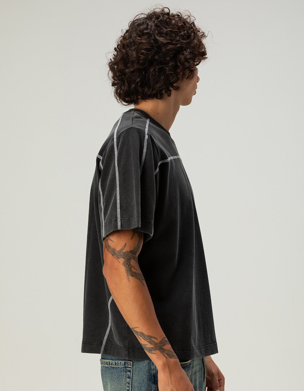 RSQ Mens Seamed Boxy Tee - BLACK