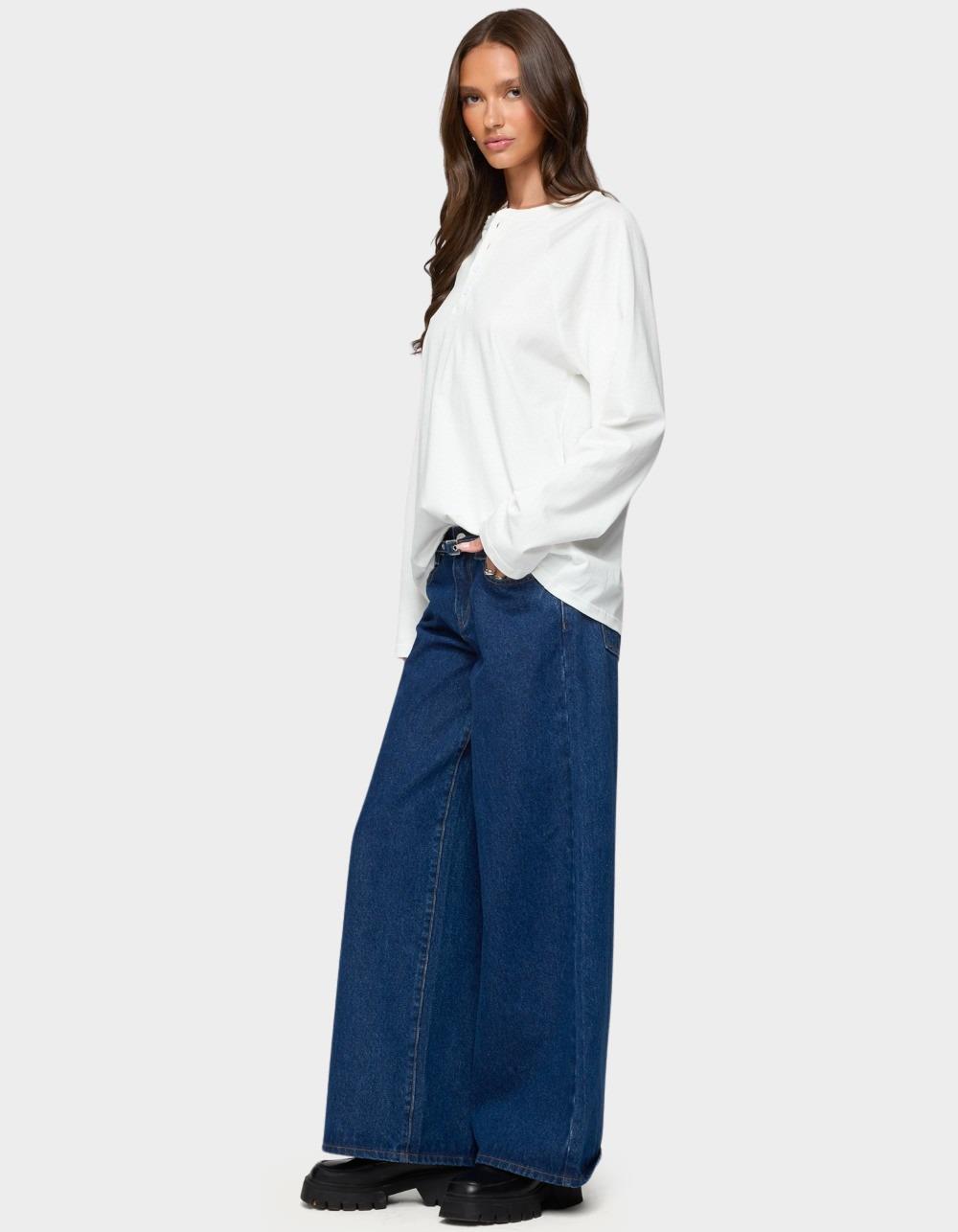 EDIKTED Cyrus Henley Oversized Top - WHITE