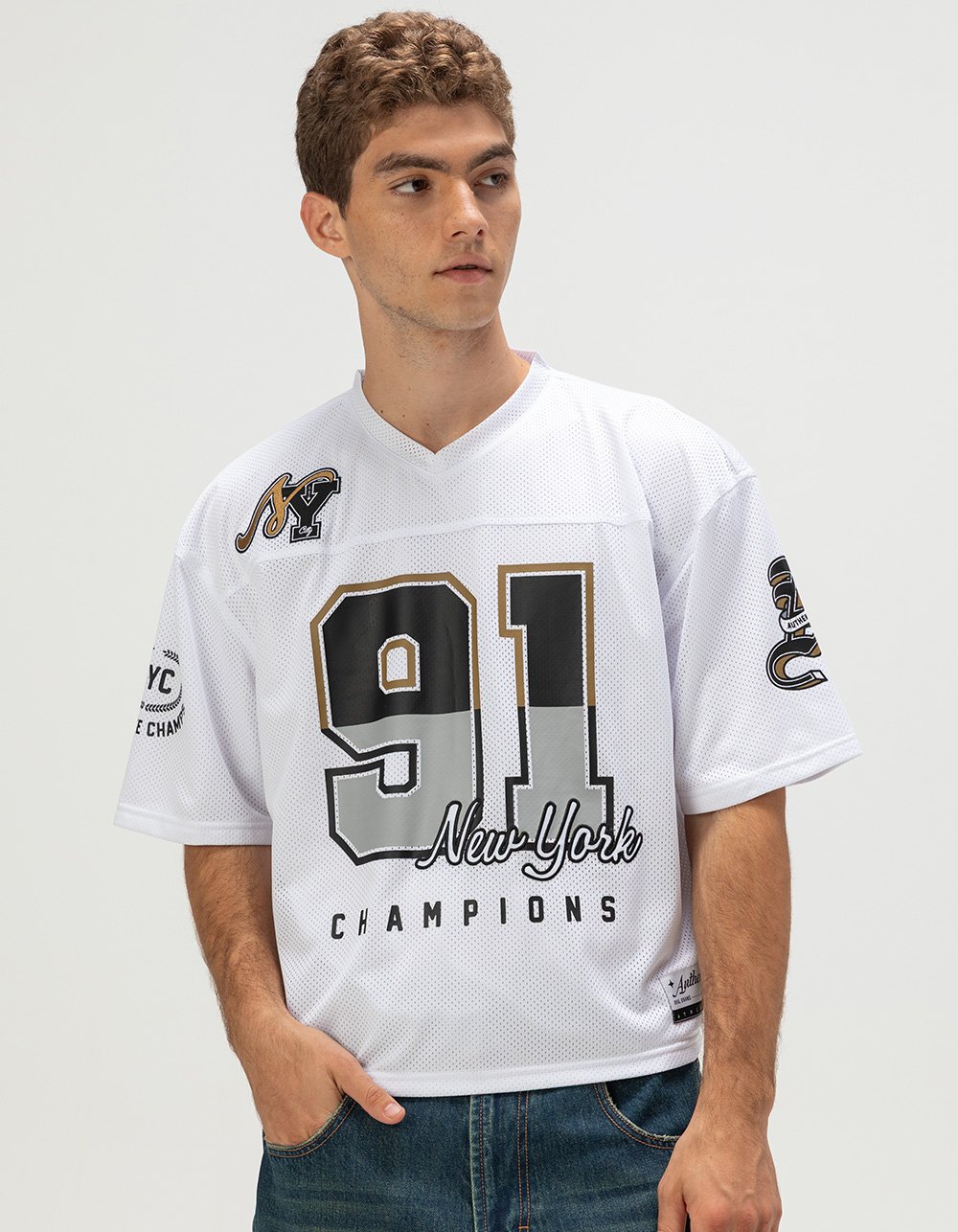 RSQ Mens Baggy Crop Mesh Jersey - WHITE