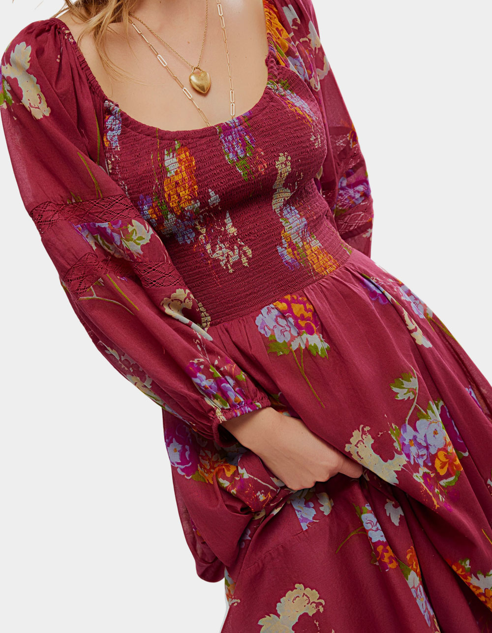 FREE PEOPLE Morning Glory Womens Maxi Dress - BURGUNDY